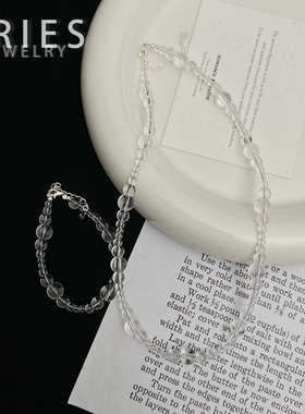 Aries 欧美风格天然冰透水晶渐变项链S925纯银简约时尚复古锁骨链