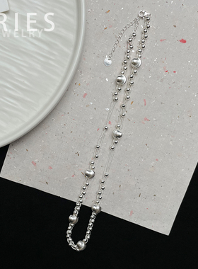Aries 新款S925纯银手工编织圆珠拉丝猫眼项链小众复古时尚锁骨链