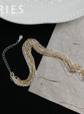 Aries 银河瀑布金银多层流苏项链S925纯银小众设计轻奢时尚锁骨链