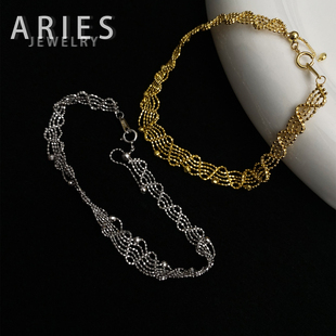 Aries 意大利工艺多层编织蕾丝手链S925纯银镀金小众高级精致时尚