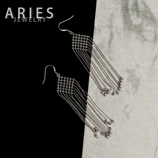 Aries 意大利工艺长款蕾丝流苏珠珠耳环S925纯银个性轻奢高级耳挂