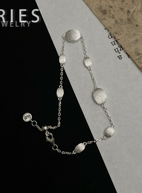 s925纯银简约复古拉丝圆饼手链