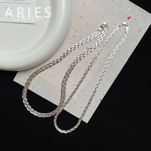 Aries S925纯银意大利多段编织麻花项链小众高级感简约百搭锁骨链
