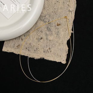 Aries 意大利工艺简约项圈S925纯银镀金时尚百搭项链可挂吊坠1mm