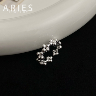 Aries 简约基础款豆豆圆珠戒指S925纯银时尚通勤小众百搭开口指环