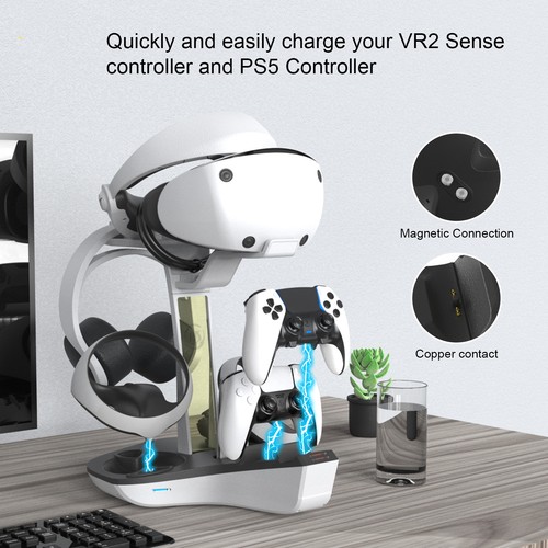PSVR2 PS5游戏手柄充电底座PS5精英手柄座充可收纳头盔耳机支架