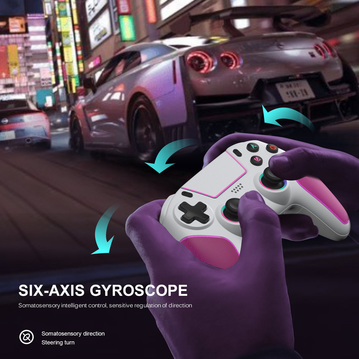PS5无线蓝牙游戏手柄六轴体感霍尔摇杆震动RGB灯吃鸡赛车通用