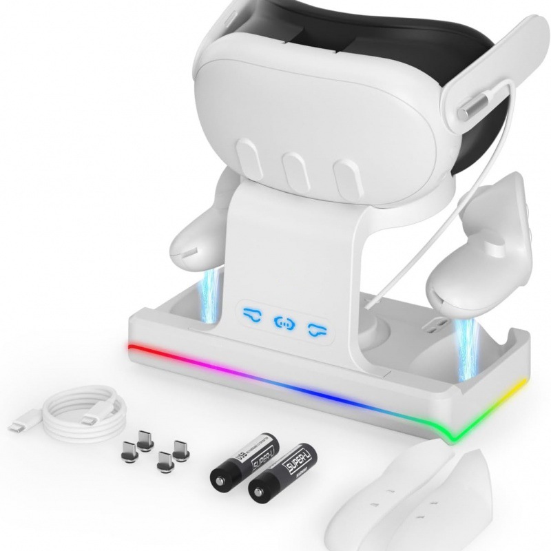 Meta quest 3/3S磁吸炫彩充电底座 VR手柄头戴充电座 游戏配件30W