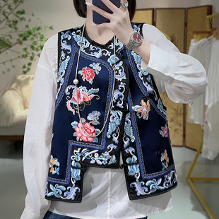 早秋新中式穿搭唐装汉服女成人刺绣马甲大码胖mm中国风民族风上衣