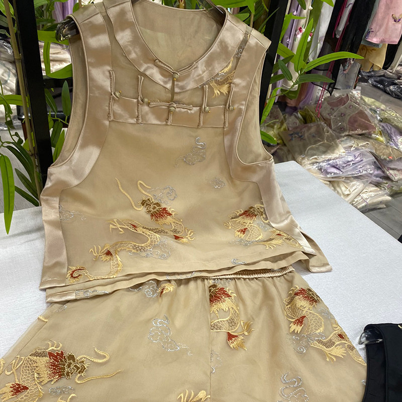 新中式马甲唐装汉服国风短裤套装
