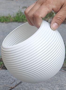 圆形花盆加厚桌面摆件高级绿萝多肉盆栽水培双层简约环保树脂球形