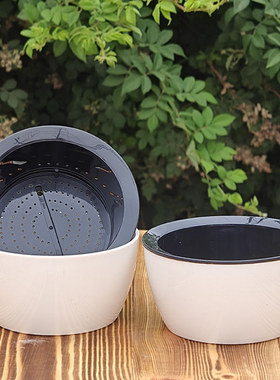 桌面花盆加厚环保圆形吸水培懒人多肉绿萝创意盆栽简约树脂双层盆