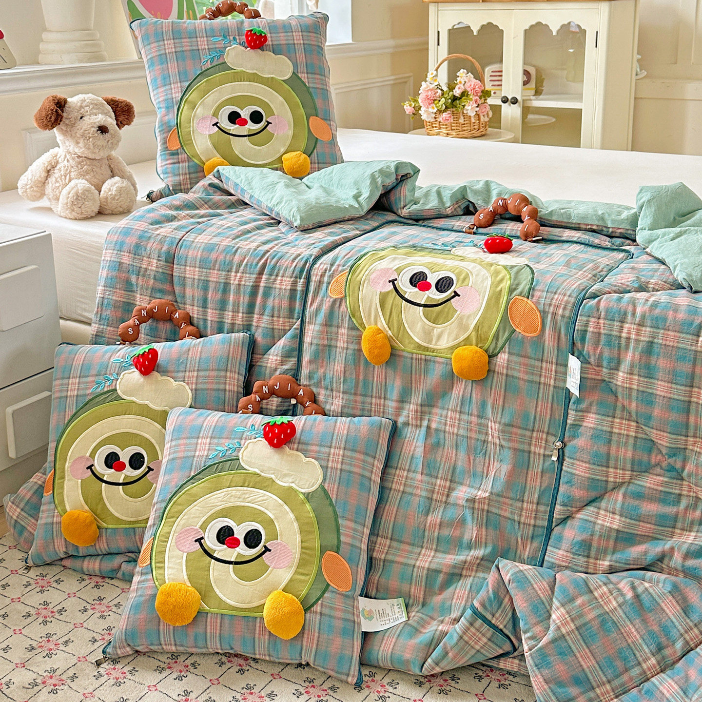 二合一折叠抱枕被卡通汽车腰靠午休被子办公室沙发全棉空调被纯棉