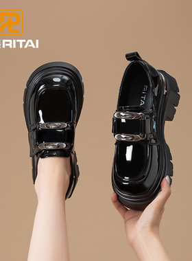 日泰厚底乐福鞋秋季新款简约通勤百搭学院风单鞋英伦风女黑色皮鞋