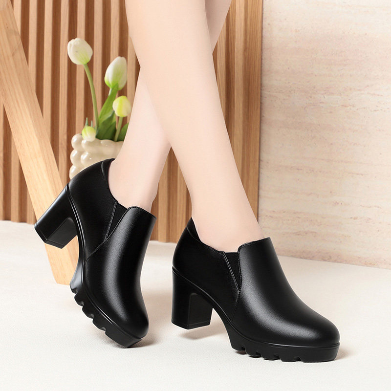 厚底高跟短靴2025年春秋新款圆头防水台不累脚高跟鞋百搭时尚深口,女鞋,深口单鞋,淘宝优惠券,粉丝福利购,淘宝优惠卷