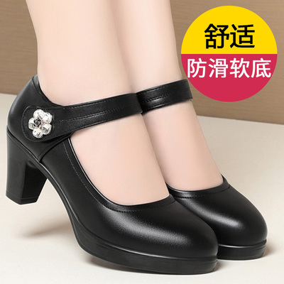 妈妈鞋真皮走秀高跟鞋女士单鞋