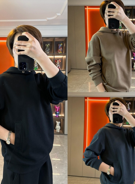 97017男士秋季新款连帽卫衣纯色运动休闲2024秋款棉质简约长袖