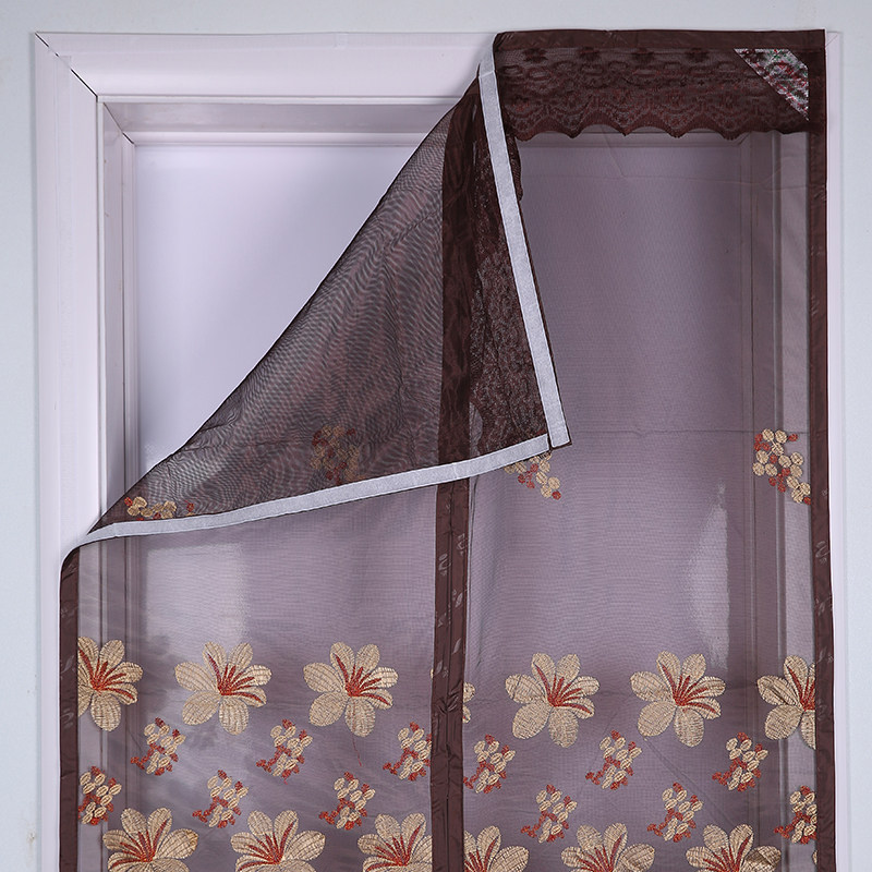 高档卧室骄阳防蚊门帘夏季绣花定做磁性软纱门加密宿舍静音魔术贴