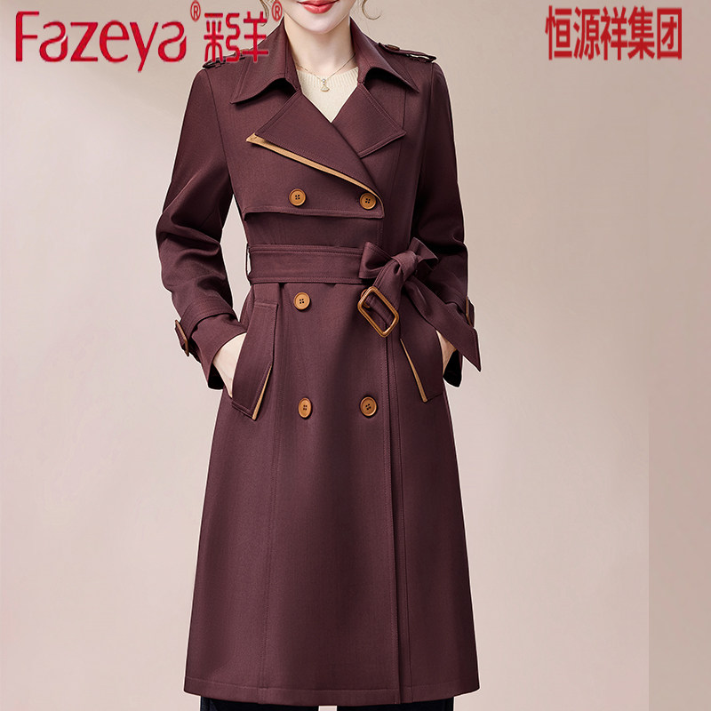 Fazeya彩羊恒源祥集团新款中长款风衣女气质中年妈妈显瘦春装外套