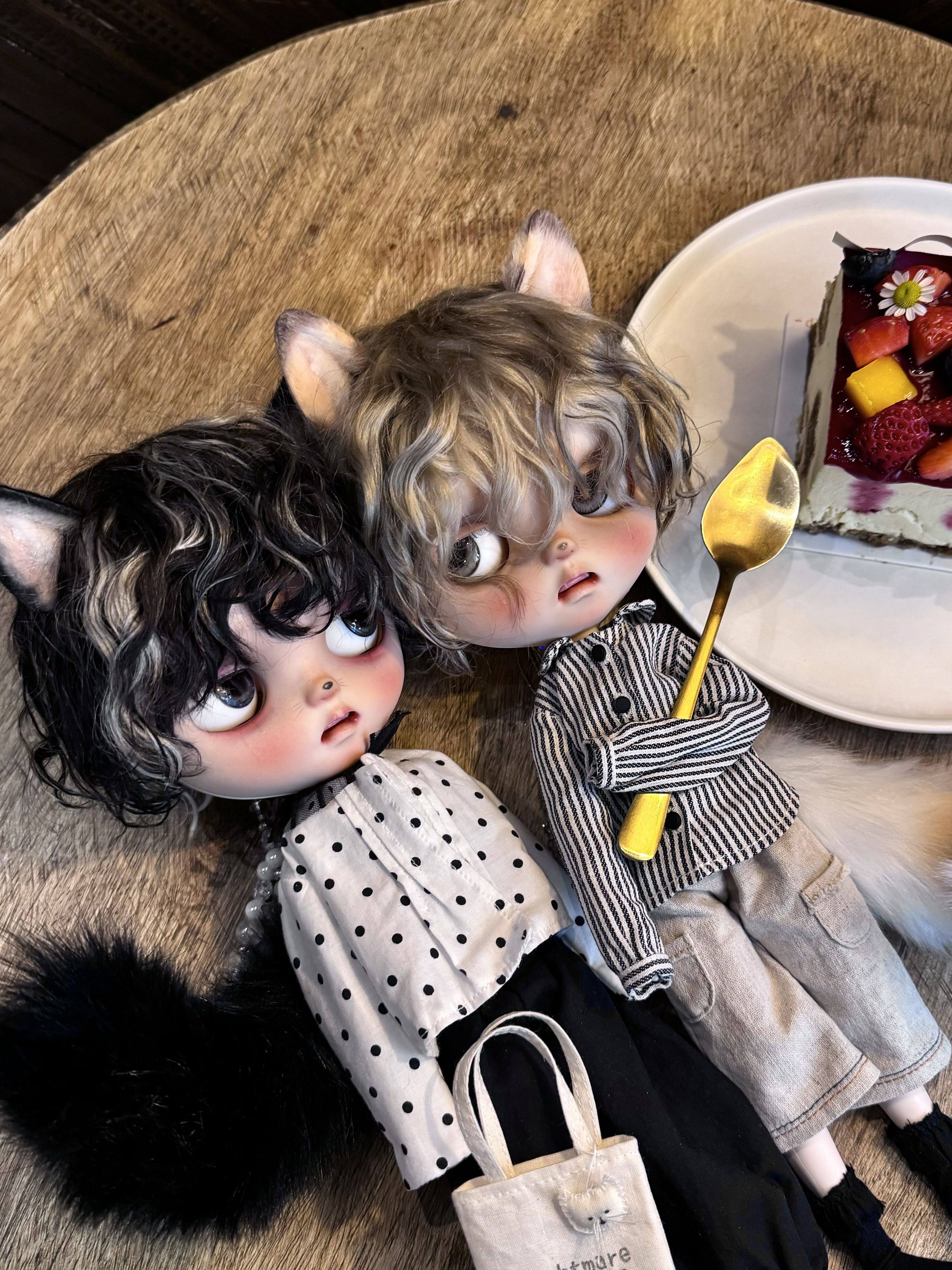 亚麻金挂耳挑染Blythe小布,qbaby幼幼马海毛假发,男孩剪发