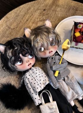 亚麻金挂耳挑染Blythe小布，qbaby幼幼马海毛假发，男孩剪发