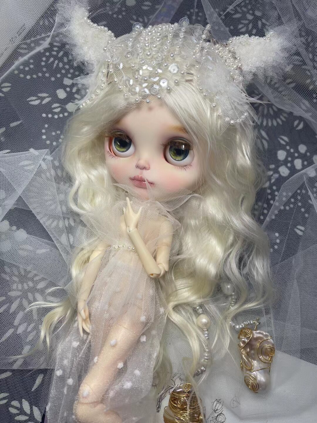 小布QBABY进口马海毛女神款白色假发，半硬头壳预订款
