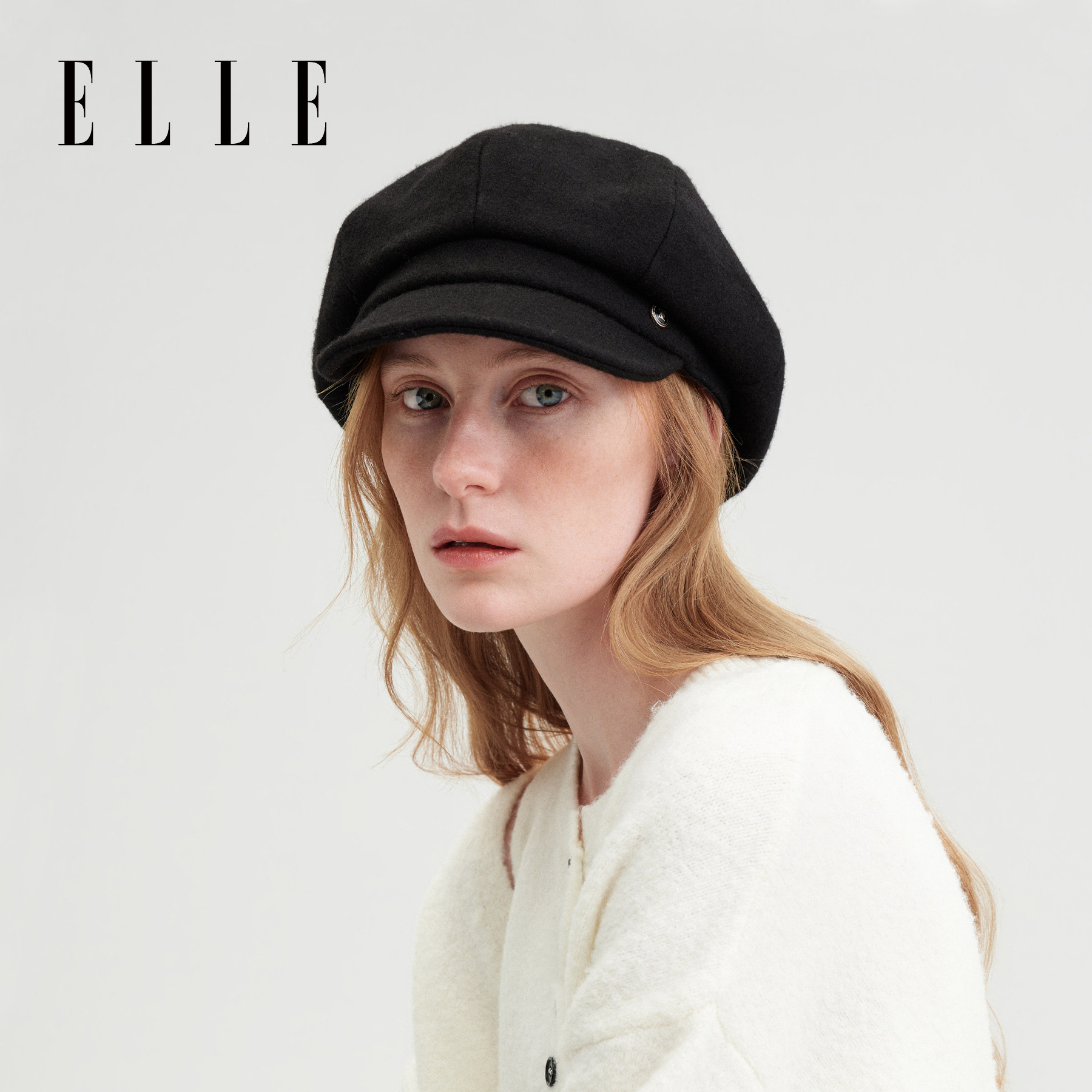 ELLE羊毛毛呢八角帽女士秋冬季保暖时尚百搭法式复古报童帽贝雷帽