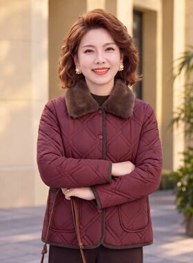 中年妈妈冬装夹棉厚外套高端冬天洋气轻薄小棉袄老年人轻便二棉服