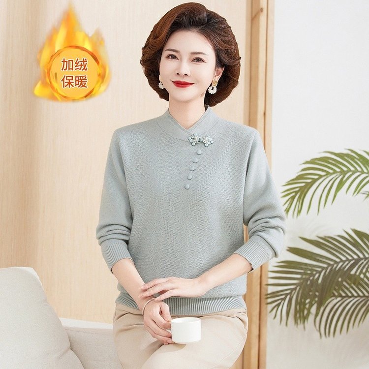 中老年女冬装加绒加厚毛衣妈妈秋冬水貂绒打底衫一体绒保暖上衣服