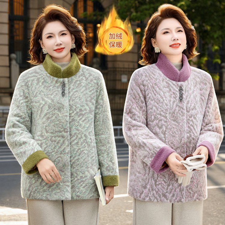 中年妈妈冬装加绒毛呢外套2025新款中老年女装秋冬洋气时尚呢大衣