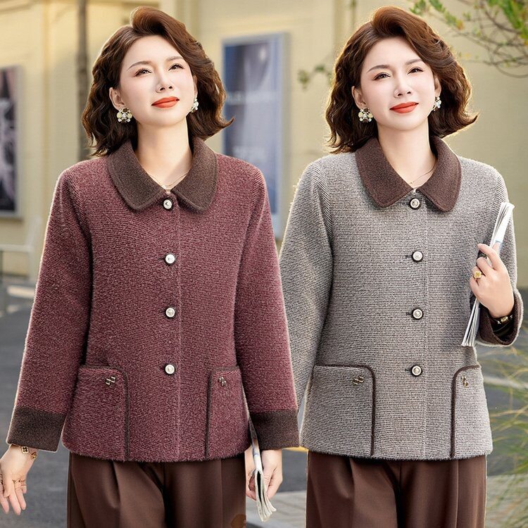 50多岁妈妈秋装大衣2026新款外衣中老年女春秋毛呢外套短款上衣服
