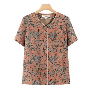中老年衬衫女款妈妈夏装短袖老人奶奶太太夏季宽松大码薄款上衣服