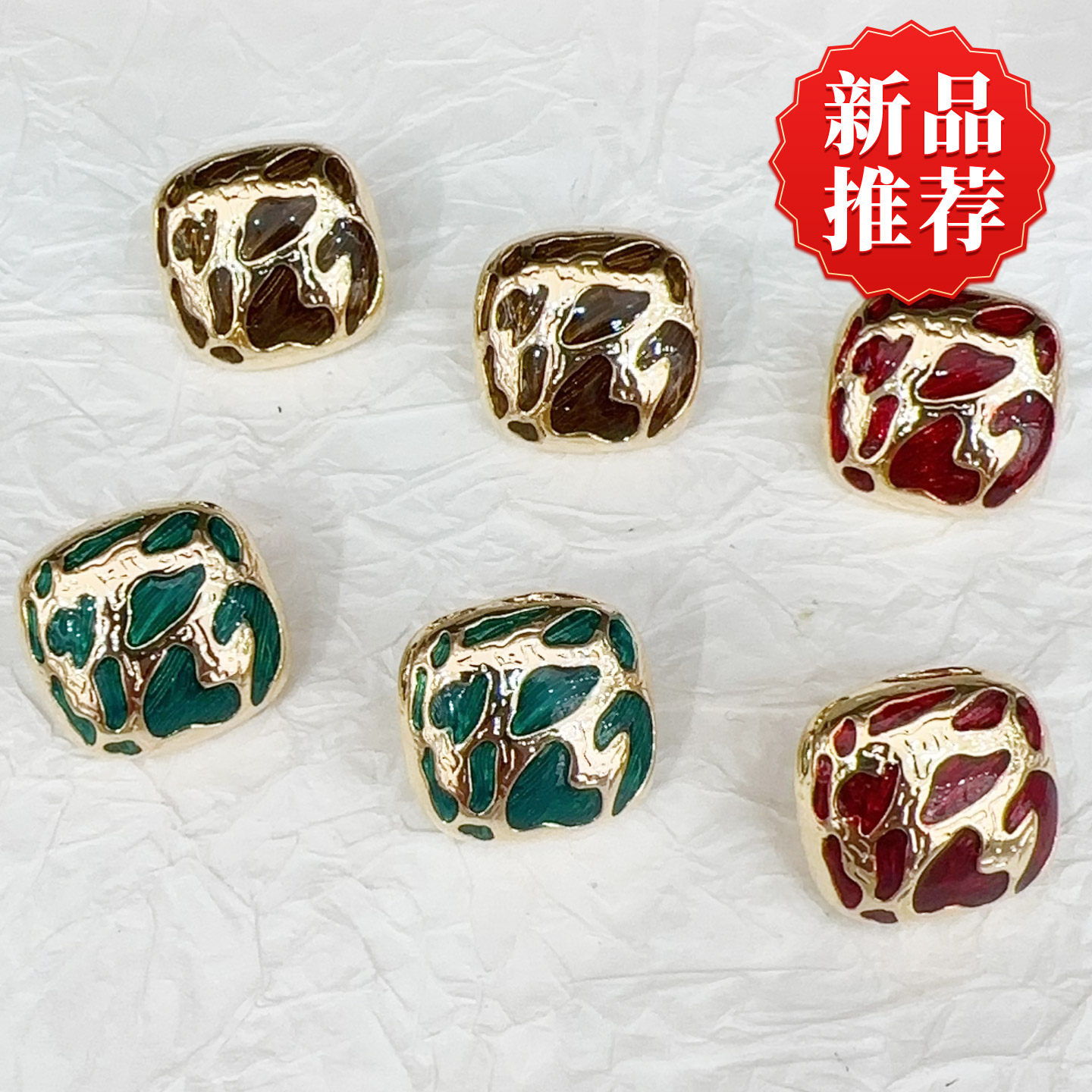 法式复古滴油斑纹方耳钉小众