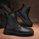 2025爆款 增高黑色皮靴子 高帮加绒加厚保暖复古皮鞋 冬季 马丁靴男款