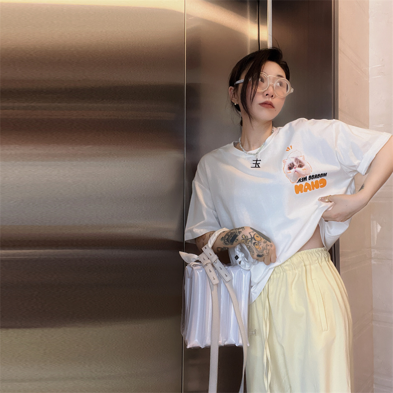 常规纯棉中性原创短袖猫咪