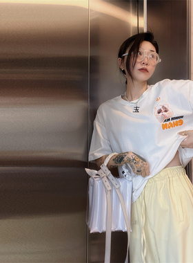 MOOROO潮牌原创短袖T恤男女春秋纯棉宽松oversize铲铲头像情侣款