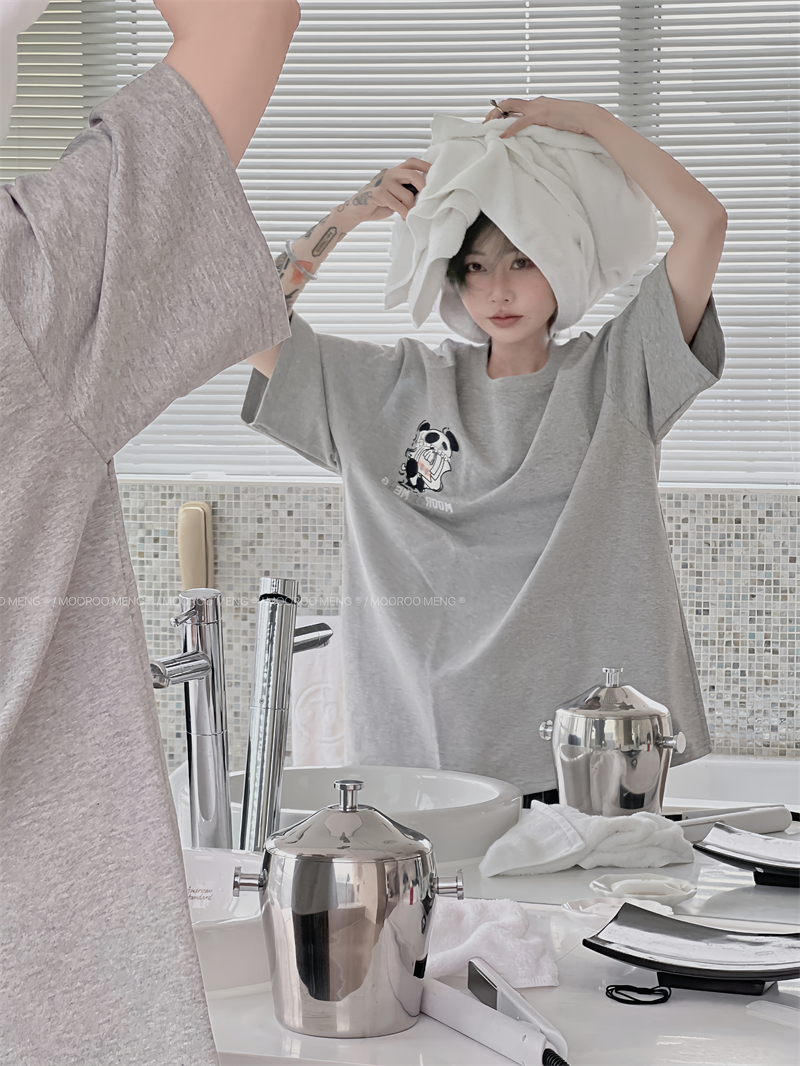 重磅绣花宽松纯棉短袖圆领独家