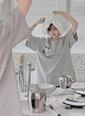 mooroo24年春季新品原创独家短袖宽松圆领重磅绣花灰色纯棉T恤