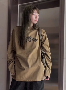 mooroo24秋新品重磅原创绿色刺绣纯棉圆领长袖情侣宽松卫衣T恤