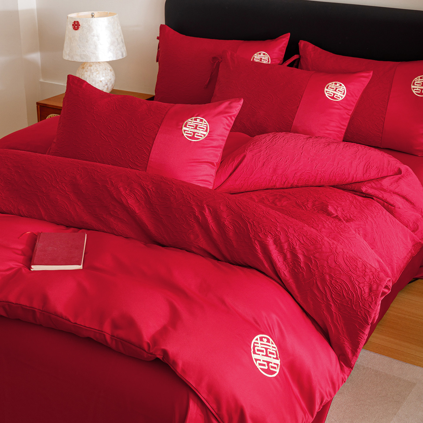 浪漫玫瑰提花100S婚庆四件套高档红色结婚喜被套新婚陪嫁床上用品