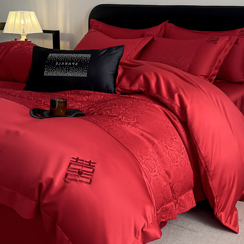 高档玫瑰提花新婚庆四件套高级感