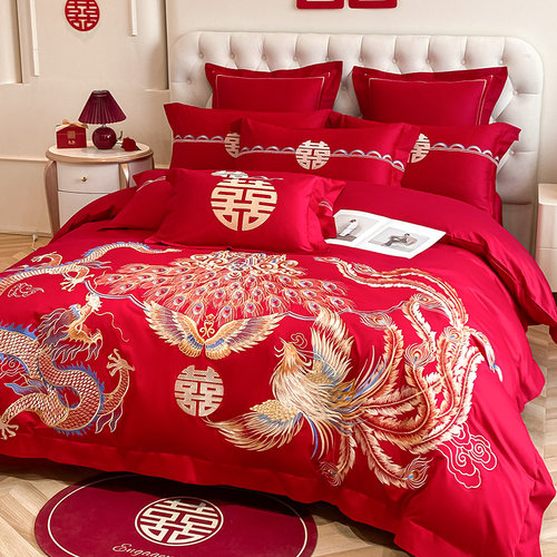 高档龙凤刺绣婚庆四件套不褪色