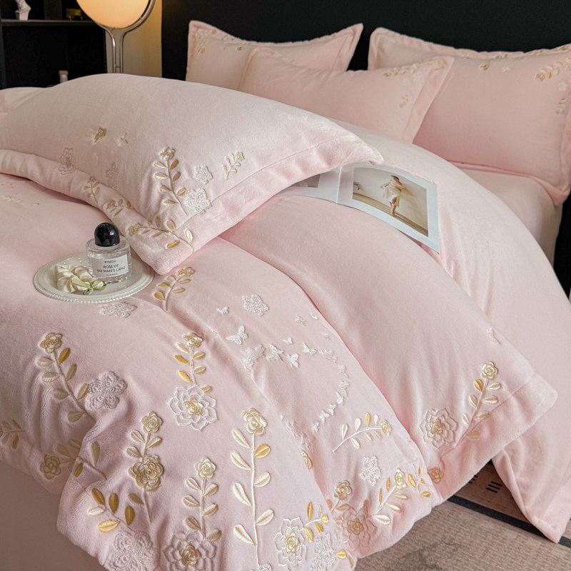 冬季A类婴儿牛奶绒四件套加厚加绒珊瑚绒刺绣被套床笠法兰绒床品4,床上用品,床品套件/四件套/多件套,淘宝优惠券,粉丝福利购,淘宝优惠卷