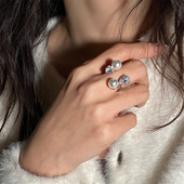 韩国小众设计感不对称珍珠锆石气质简约个性 高级感开口戒指食指戒