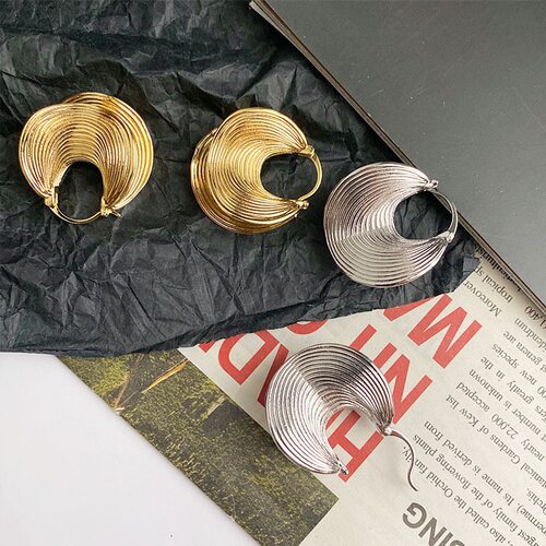 黄铜镀金不规则条纹性感大耳环