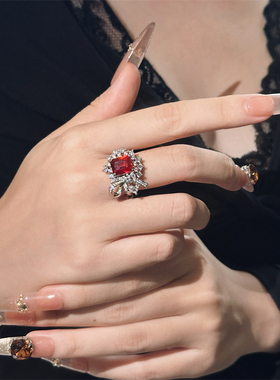 欧美轻奢复古设计感红宝石戒指