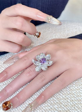 欧美紫色大花宝石锆石个性食指戒