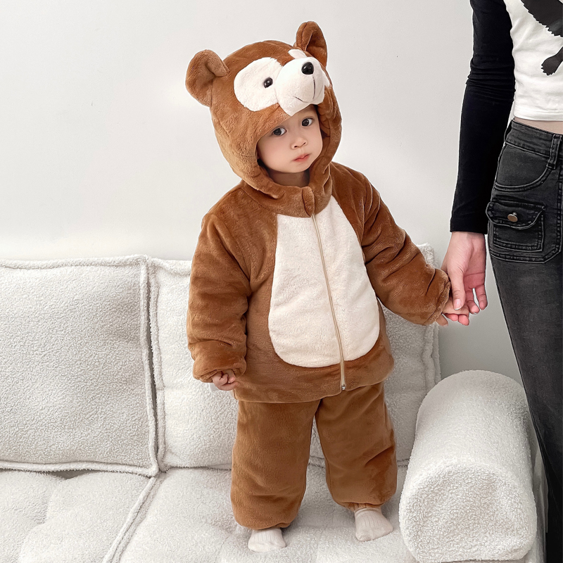 宝宝冬季套装超萌可爱卡通动物睡衣加厚棉衣服男女儿童家居服套装