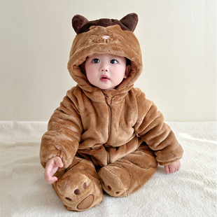 男女宝宝冬装连体衣加厚婴儿冬季衣服新生儿外出抱衣可爱动物爬服