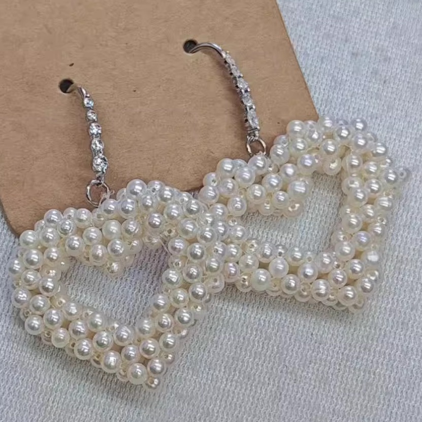 好魅0715021天然淡水珍珠耳坠精美编织款爱心纯银耳钩高贵大气